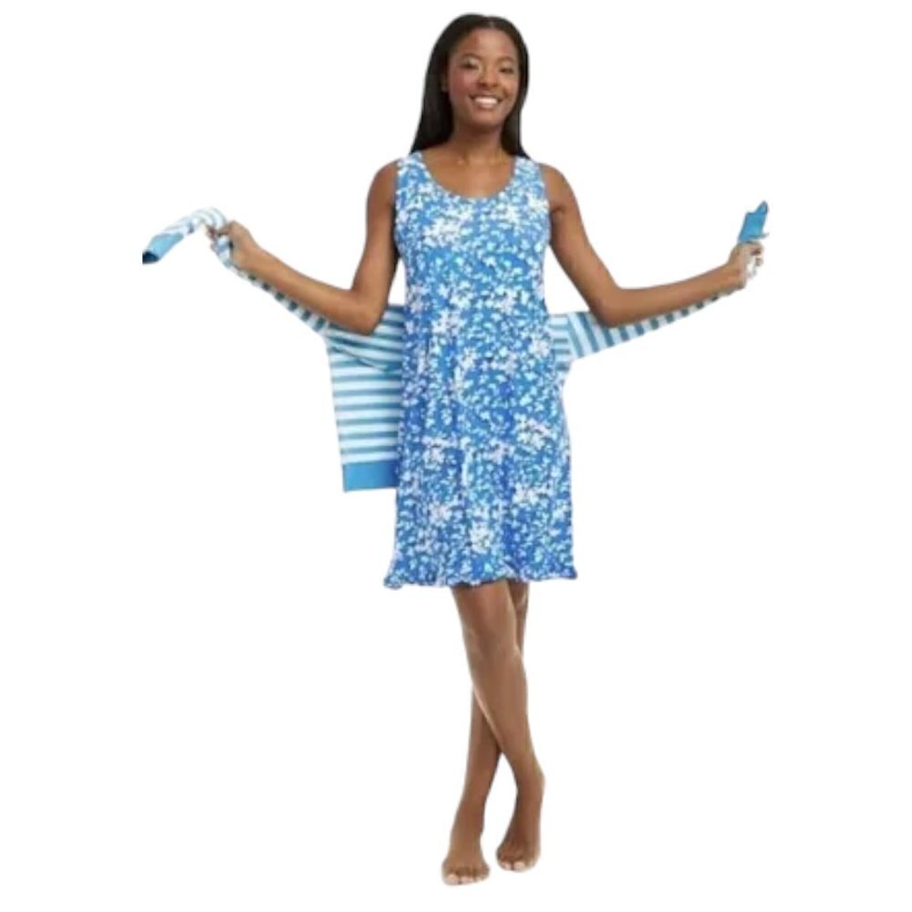 Draper James Blue & White Floral Tank Dress with Ruffle Hem S/M